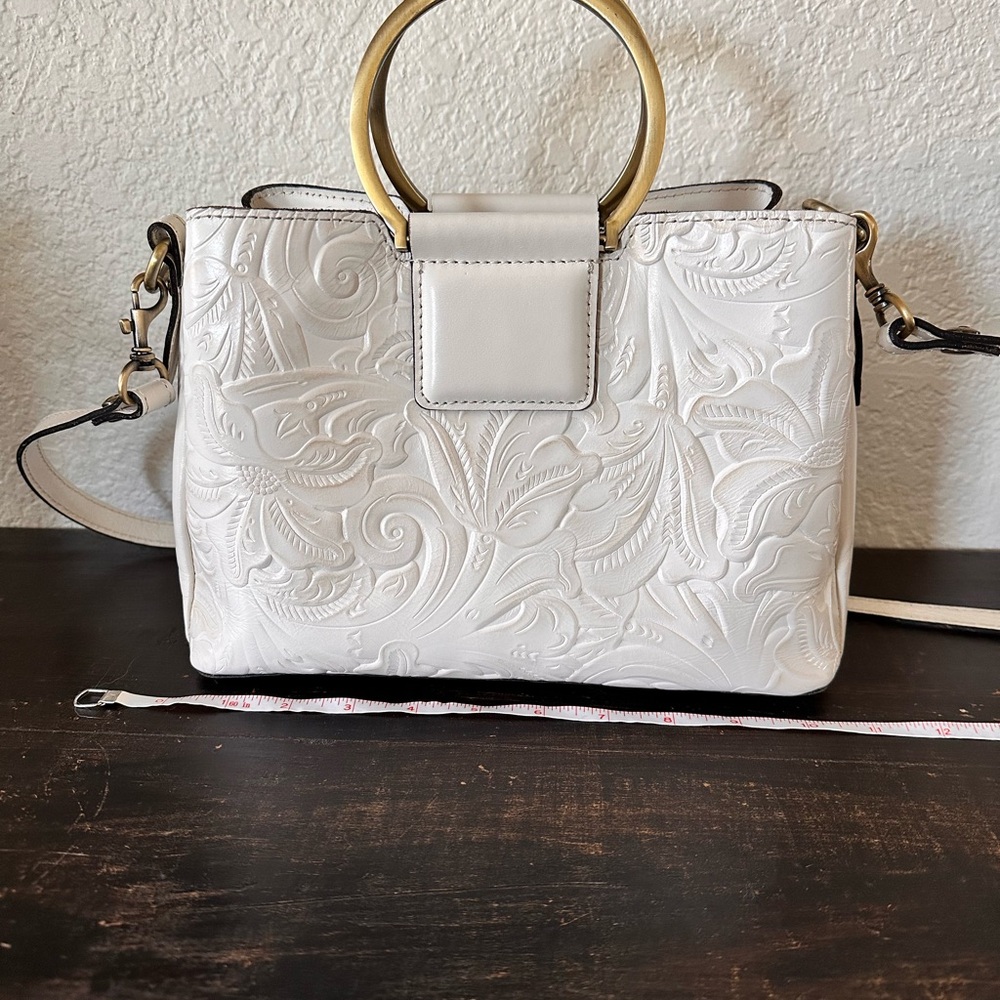 Patricia Nash White Embossed Satchel with Gold Handles